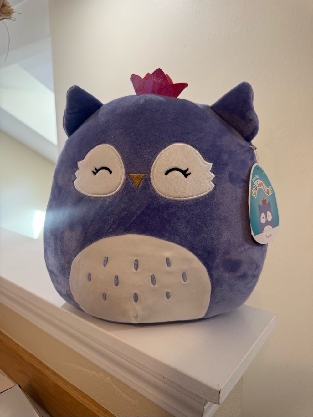 Squishmallows Purple FANIA Owl with Cream Belly and Pink Crown